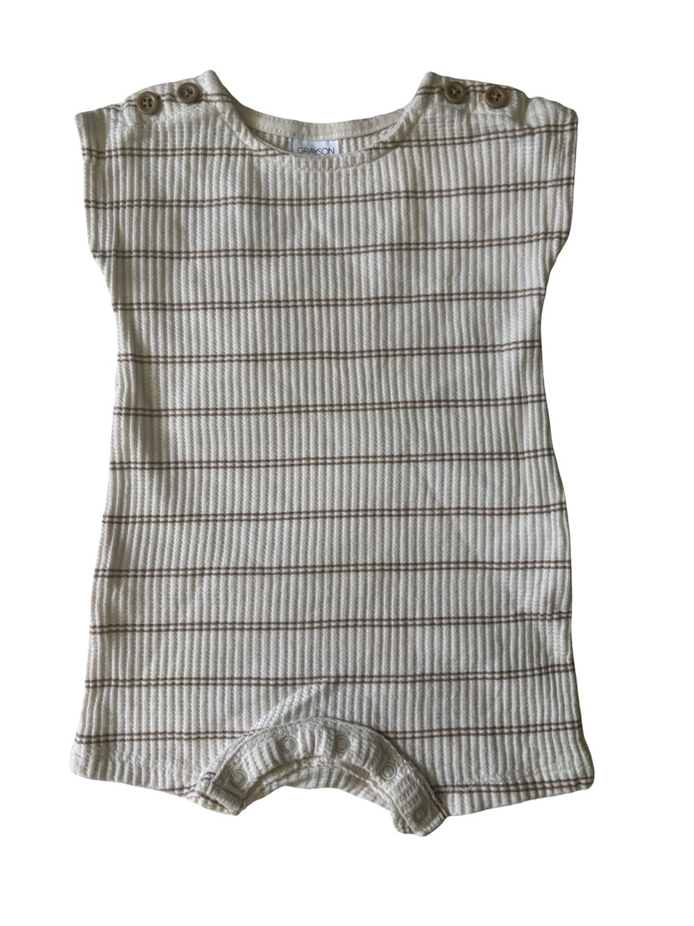 Grayson Mini Ribbed romper in Cream with Brown Stripes neutral baby one piece